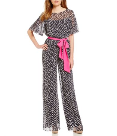 Eliza J Flutter Sleeve Printed Blouson Wide Leg Jumpsuit | Dillards