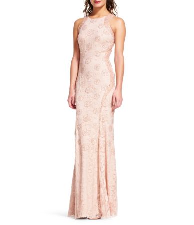 Adrianna Papell Halter Neck Beaded Mermaid Gown | Dillards