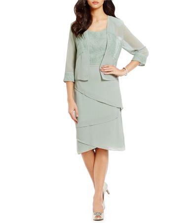 Le Bos Lace-Trim Tiered 2-Piece Jacket Dress | Dillards