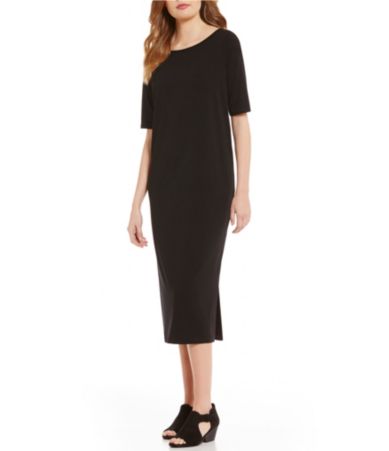 Eileen Fisher Ballet Neck Short Sleeve Solid Shift Dress | Dillards