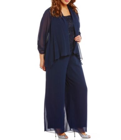Emma Street Plus 3-Piece Lace Chiffon Pant Set | Dillards