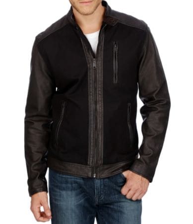 Lucky Brand Zip-Front Cotton and Leather Jacket | Dillards