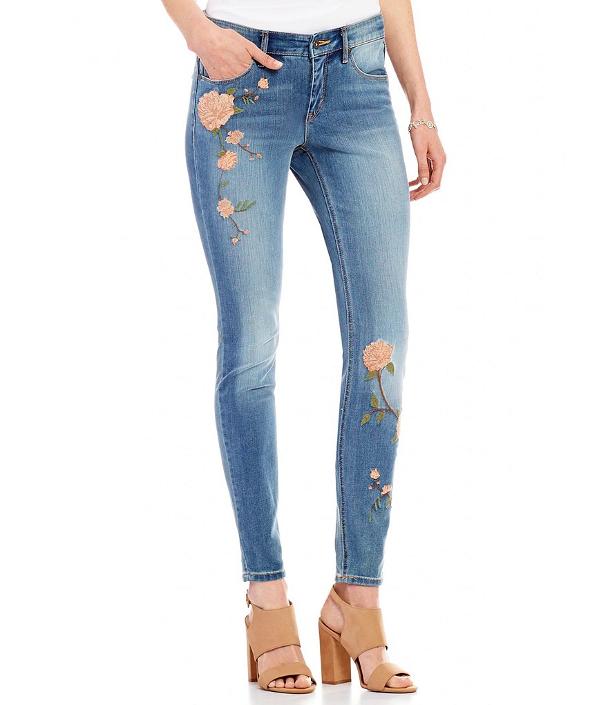 MIRACLEBODY JEANS Faith Rose Embroidered Skinny Jeans | Dillards