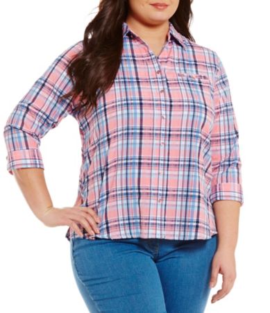 Allison Daley Plus Button-Up Plaid Blouse | Dillards