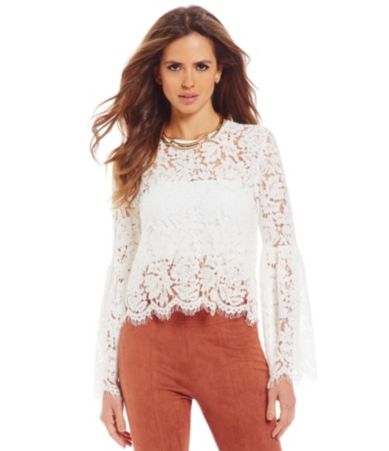 Gianni Bini Dahlia Crew Neck Bell Sleeve Lace Blouse | Dillards