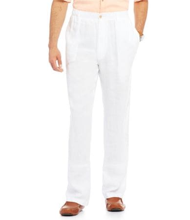 Caribbean Big & Tall Linen Flat-Front Pants | Dillards