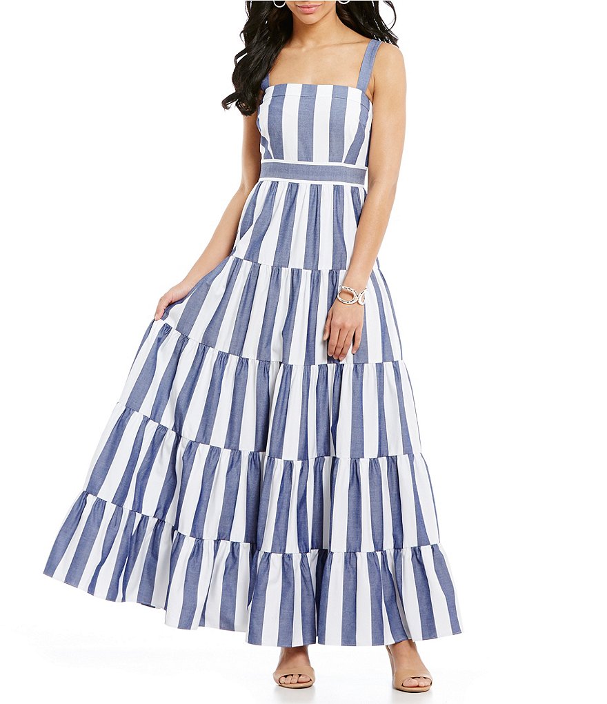 Eliza J Sleeveless Striped Tiered Maxi Dress | Dillards