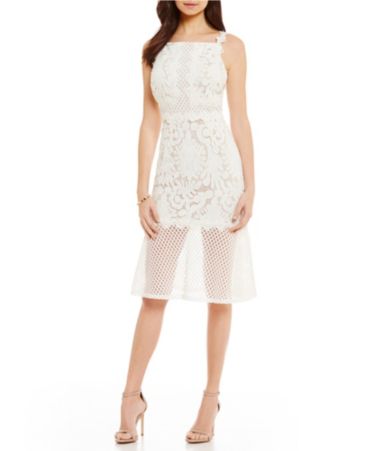 Jax Mixed-Lace Midi Sheath Dress | Dillards