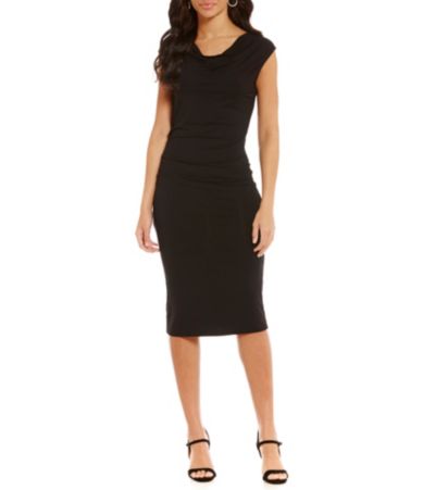 H Halston Cap Sleeve Shirring Detail Midi Dress | Dillards