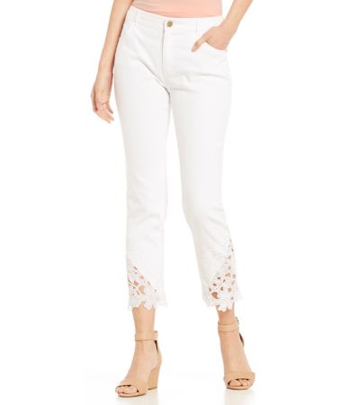 Ivanka Trump White White Stretch Denim Lace Hem Jeans | Dillards