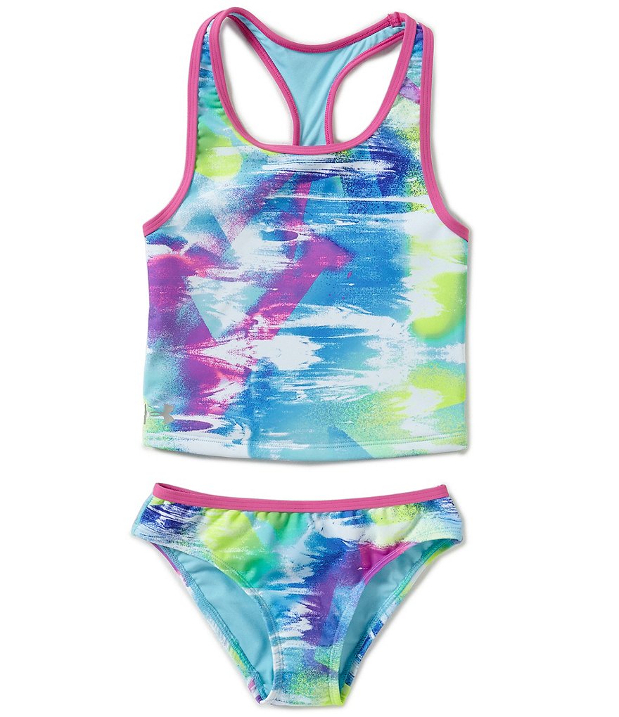 Under Armour Big Girls 7-16 Dusty Printed Tankini Top & Hipster Bottom ...