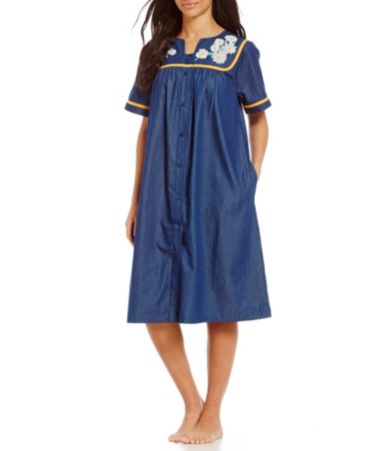 Go Softly Daisy-Embroidered Denim Patio Dress | Dillards