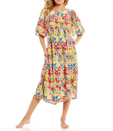 Go Softly Tulip-Print Crinkled Patio Dress | Dillards