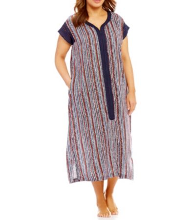Kate Landry Casuals Plus Lace-Sleeve Tribal Challis Patio Dress | Dillards