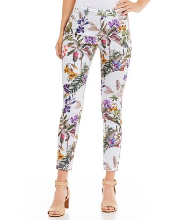 Ivanka Trump Tropical Print Denim Skinny Ankle Jeans | Dillards