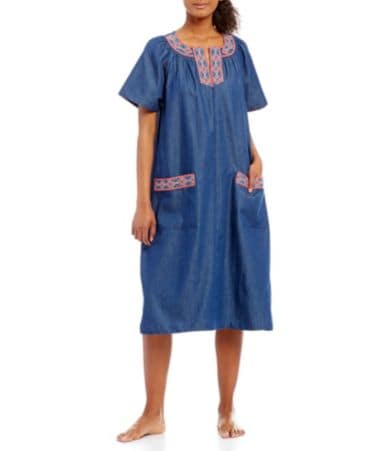 Go Softly Cross-Stitched Denim Patio Dress | Dillards