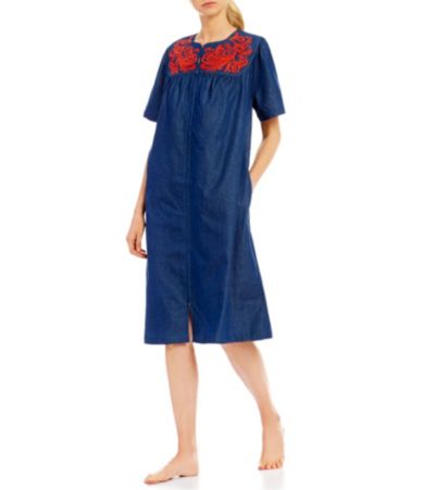 Go Softly Paisley-Embroidered Denim Patio Dress | Dillards