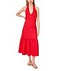 1. STATE Halter V Neck Sleeveless Maxi Sheath Dress, Color:Goji Berry - Image 1