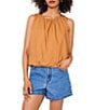 1. STATE Bubble Poplin Round Neck Sleeveless Top, Color:Caramel - Image 1