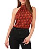 Color:Studio Red - Image 1 - Climbing Blooms Print Halter Tie Neck Woven Blouse