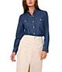 1. STATE Collared Button Front Long Sleeve Shirt, Color:Navy Yard - Image 1