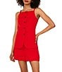 1. STATE Coordinating Linen Blend Square Neckline Sleeveless Button Front Vest, Color:Goji Berry - Image 1