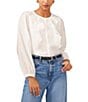 Color:New Ivory - Image 1 - Crew Neck Long Cuffed Sleeve Button Front Ruffle Organdy Blouse