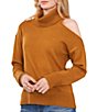 Color:Dark Amber - Image 1 - Cut-Out Asymmetrical Long Sleeve Mock Neck Sweater