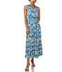 Color:Naples Blue - Image 1 - Floral Print V Neck Sleeveless Maxi Dress