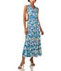 Color:Naples Blue - Image 4 - Floral Print V Neck Sleeveless Maxi Dress