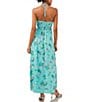 Color:Ocean Teal - Image 2 - Floral Printed Halter Sleeveless Maxi Dress