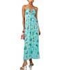 Color:Ocean Teal - Image 3 - Floral Printed Halter Sleeveless Maxi Dress