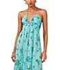 Color:Ocean Teal - Image 4 - Floral Printed Halter Sleeveless Maxi Dress