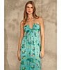 Color:Ocean Teal - Image 5 - Floral Printed Halter Sleeveless Maxi Dress