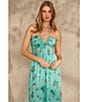 Color:Ocean Teal - Image 6 - Floral Printed Halter Sleeveless Maxi Dress