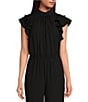 Color:Rich Black - Image 3 - Flutter Sleeve Mock Neck Ruffle Jumpsuit