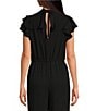 Color:Rich Black - Image 4 - Flutter Sleeve Mock Neck Ruffle Jumpsuit