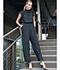 1. STATE Flutter Sleeve Mock Neck Ruffle Jumpsuit, Color:Rich Black - Image 9
