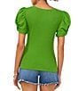 Color:Salted Lime - Image 2 - Knotted Crew Neck Short Puff Sleeve Top