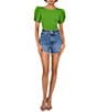 Color:Salted Lime - Image 3 - Knotted Crew Neck Short Puff Sleeve Top