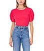 1. STATE Knotted Crew Neck Short Puff Sleeve Top, Color:Magenta - Image 1