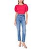 1. STATE Knotted Crew Neck Short Puff Sleeve Top, Color:Magenta - Image 3
