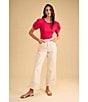 1. STATE Knotted Crew Neck Short Puff Sleeve Top, Color:Magenta - Image 4