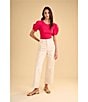 1. STATE Knotted Crew Neck Short Puff Sleeve Top, Color:Magenta - Image 5