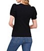 Color:Rich Black - Image 2 - Knotted Crew Neck Short Puff Sleeve Top