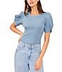 Color:Blue Stone - Image 1 - Knotted Crew Neck Short Puff Sleeve Top