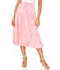 Color:Pink Glow - Image 1 - Leaf Cascade Print Drawstring Waist Coordinating A-Line Midi Skirt