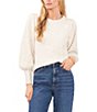 Color:Antique White - Image 1 - Long Puffed Blouson Sleeve Crew Neck Sweater