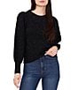 Color:Rich Black - Image 1 - Long Puffed Blouson Sleeve Crew Neck Sweater