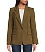 Color:Beech - Image 1 - Long Sleeve Notch Lapel Single Button Front Pocketed Darted Stretch Crepe Blazer